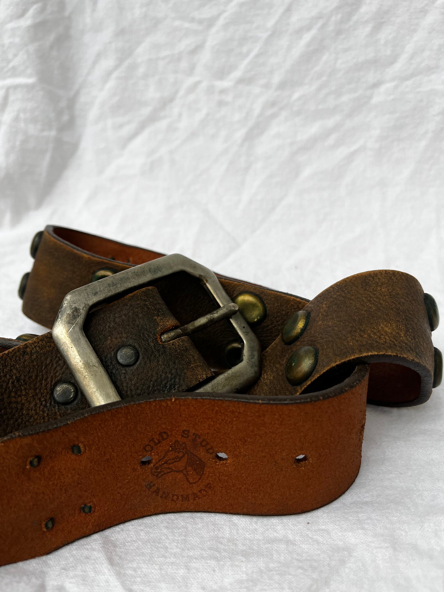 Brown Leather Belt with Brass Studs 32”-38”