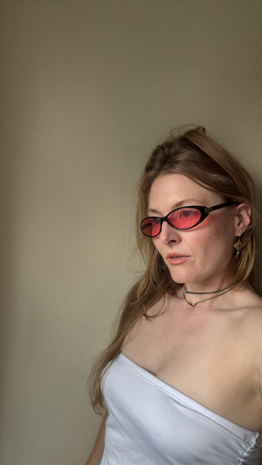 Black Frames Pink Lenses Y2K Glasses