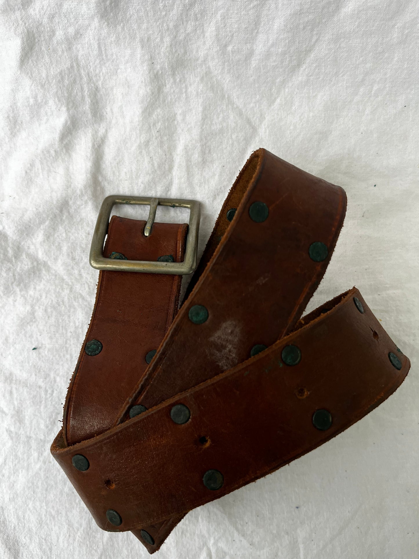 Brown Leather Belt With Brass Buckle 23”-39”