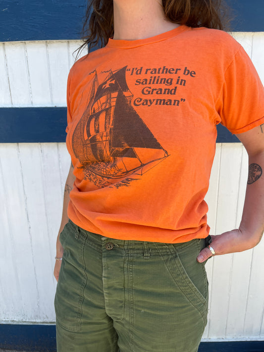 Vintage 1970s I’d Rather Be Sailing Orange Tee