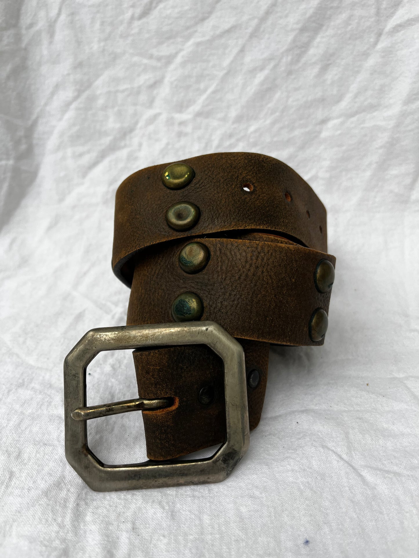 Brown Leather Belt with Brass Studs 32”-38”