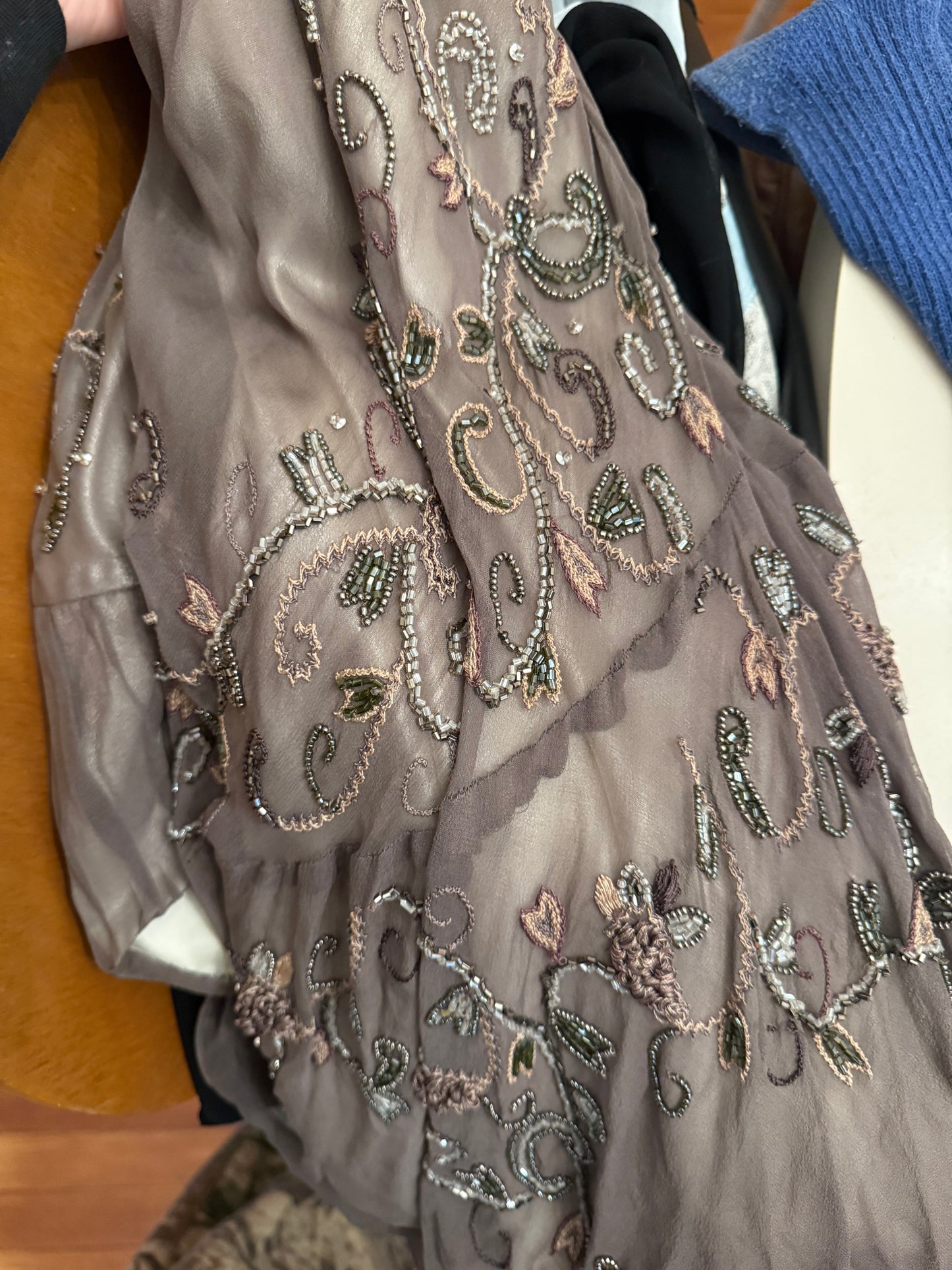 1990s 100% Silk & Beaded Scala Dress L