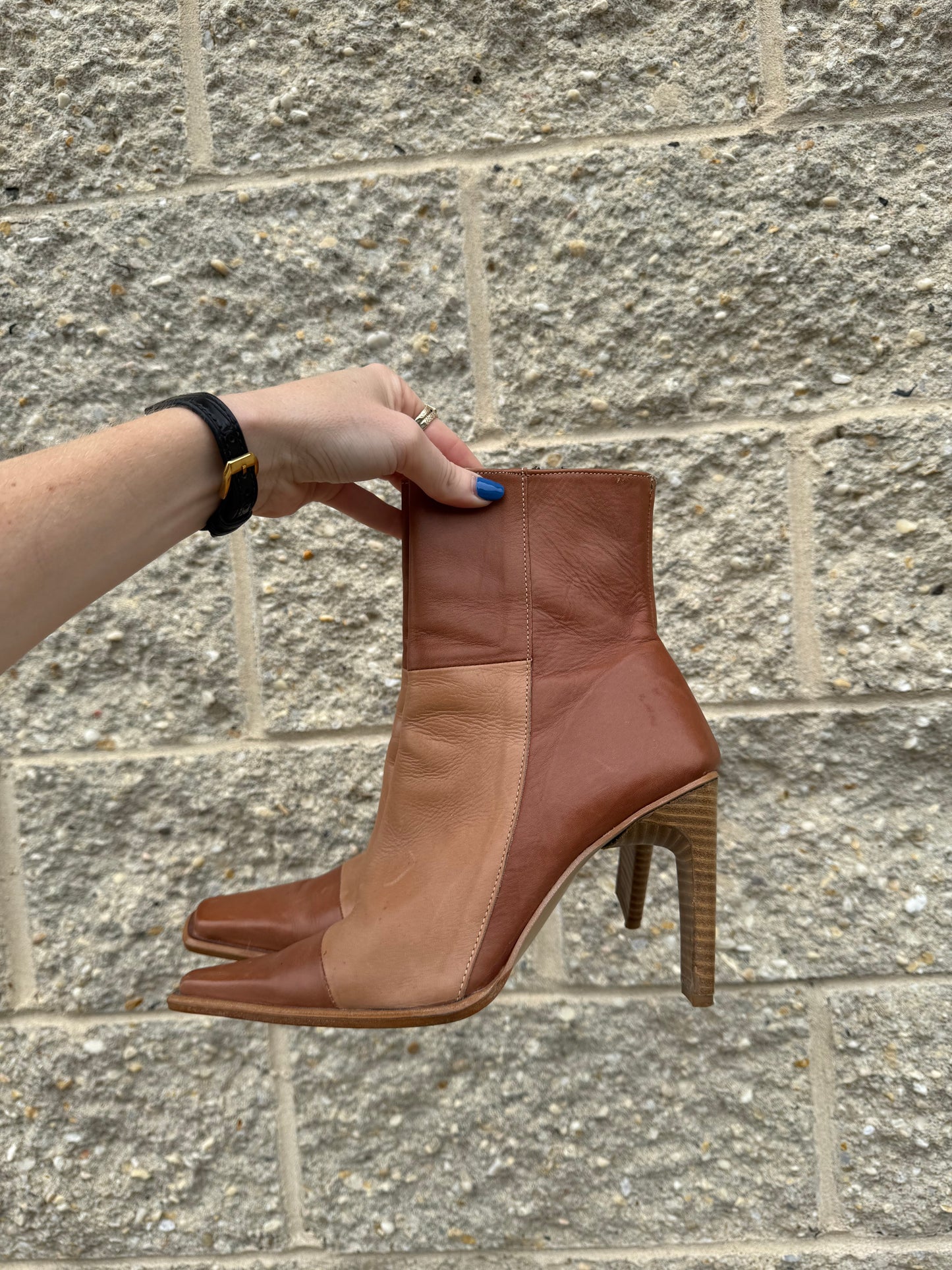 1980s Leather Color Block Boots Size 8