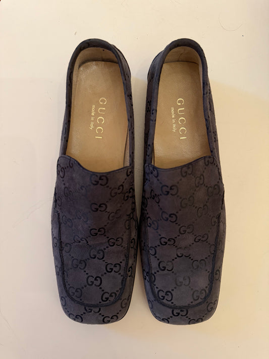 Black Grey Suede Gucci GG Loafers 7