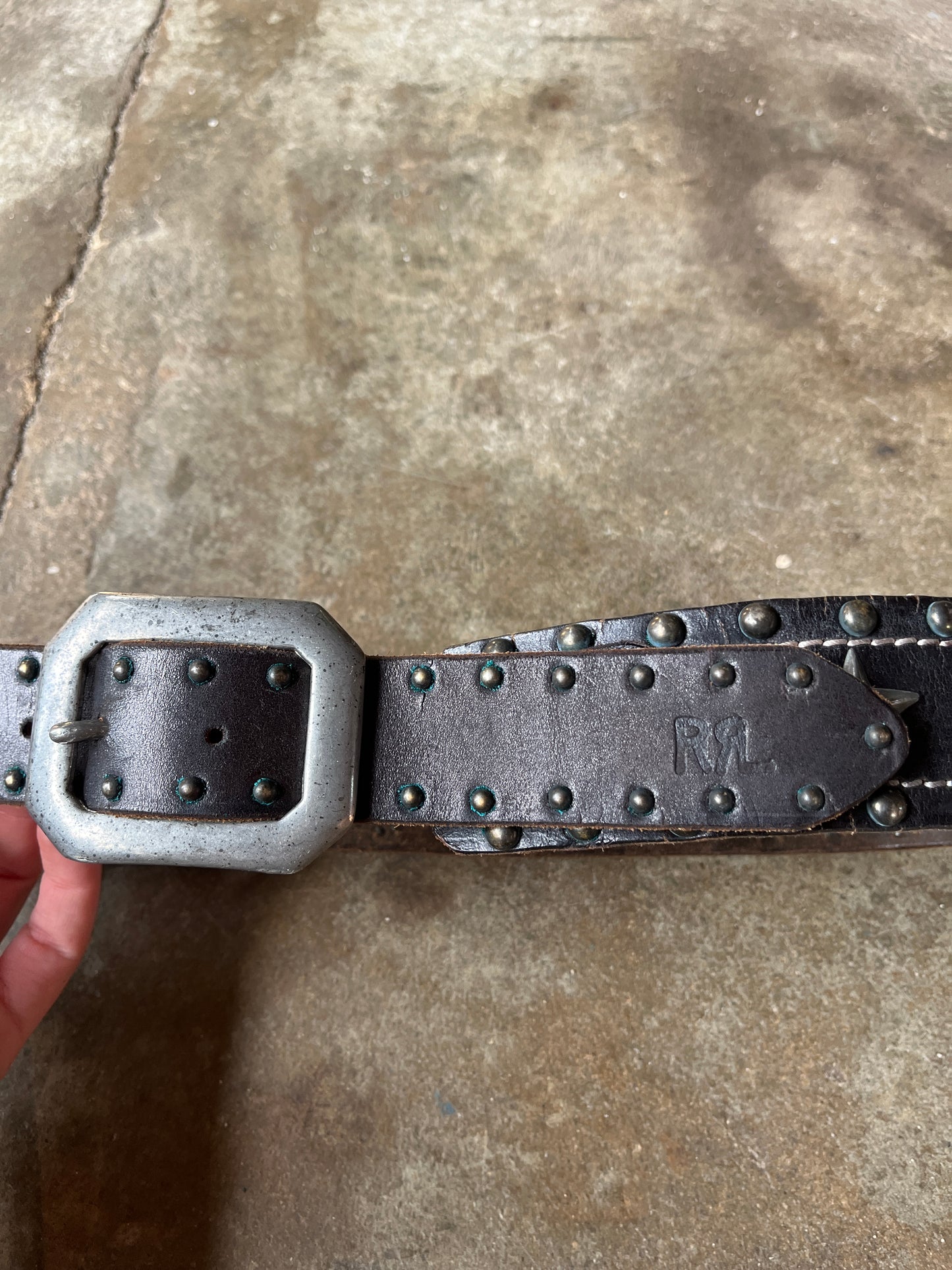 RRL Star and Jewel Studded Leather Biker Belt 34”-40”