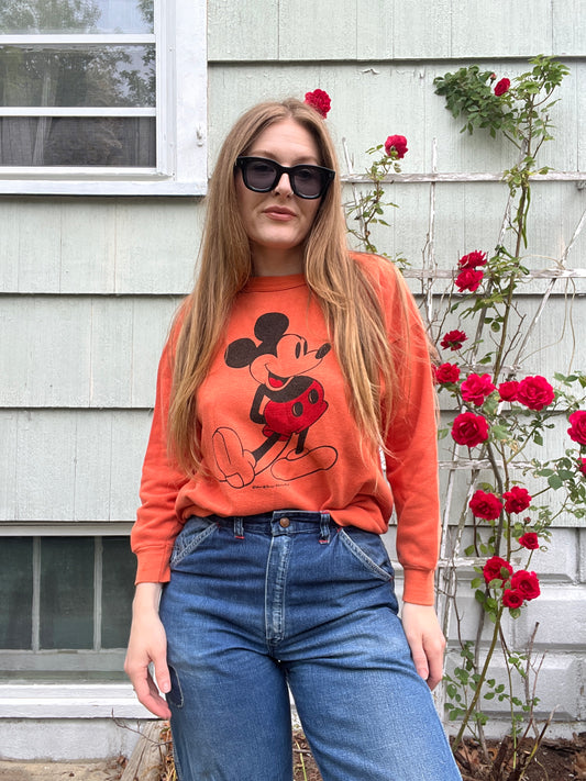 1960s 1970s Orange Mickey Crew Neck L