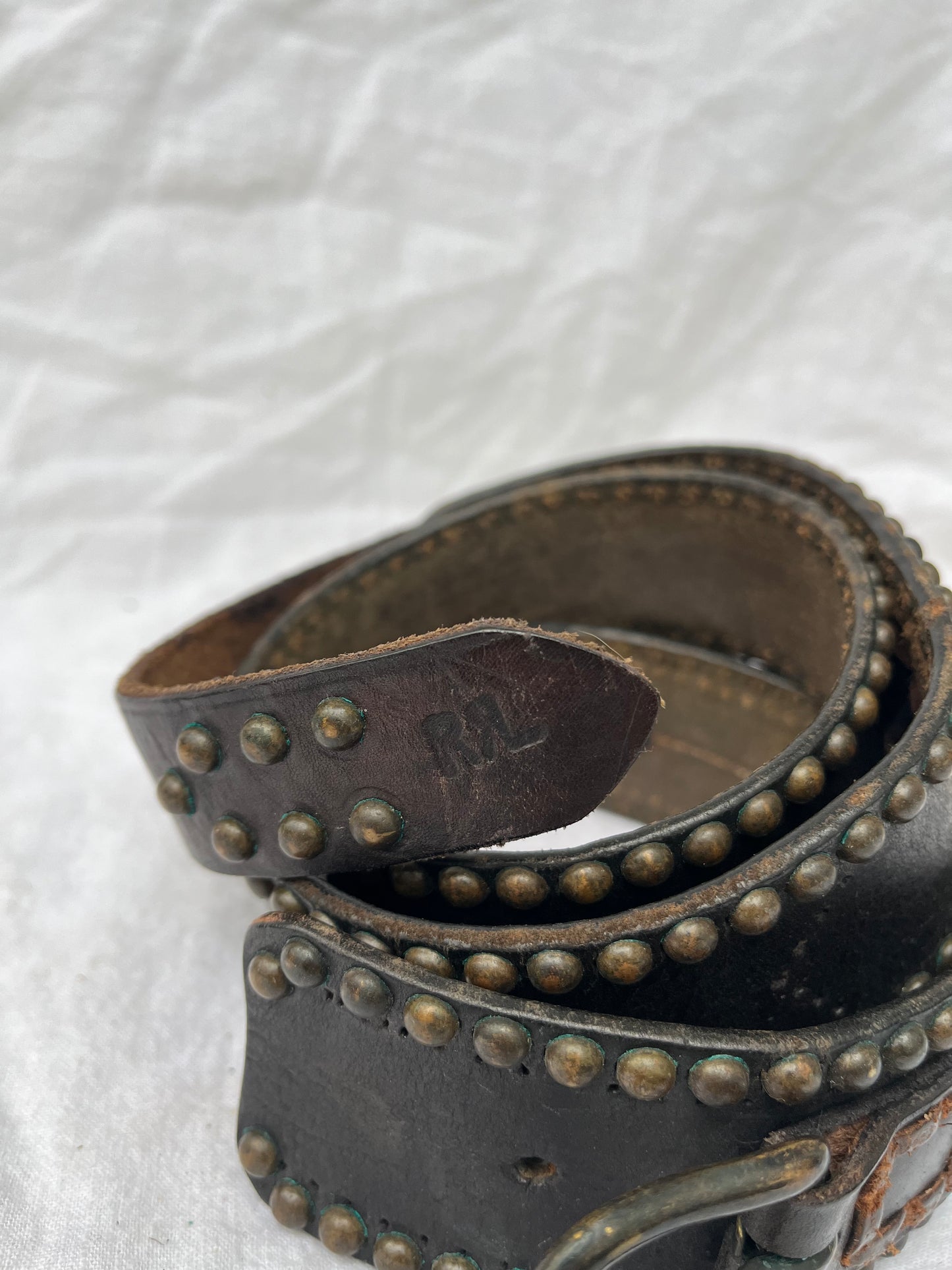 Double RL Ralph Lauren Studded Black Belt 34”-38”