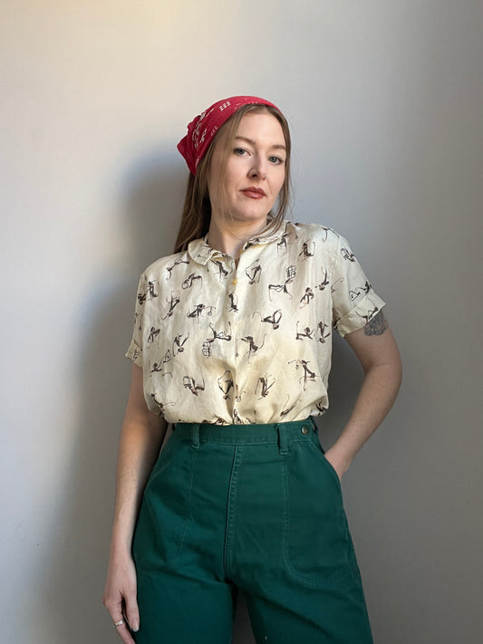 1940s Silk Monkey Blouse