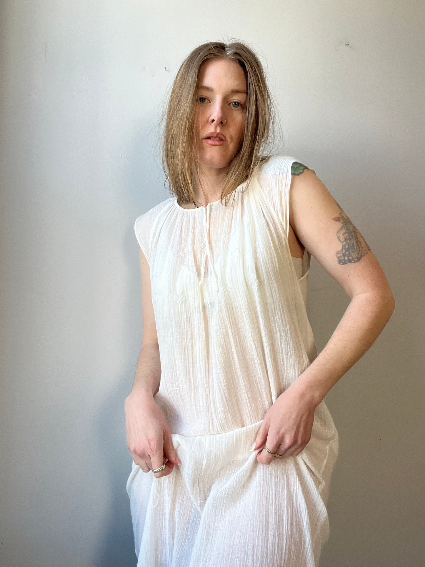 1970s Cotton Semi Sheer Dress