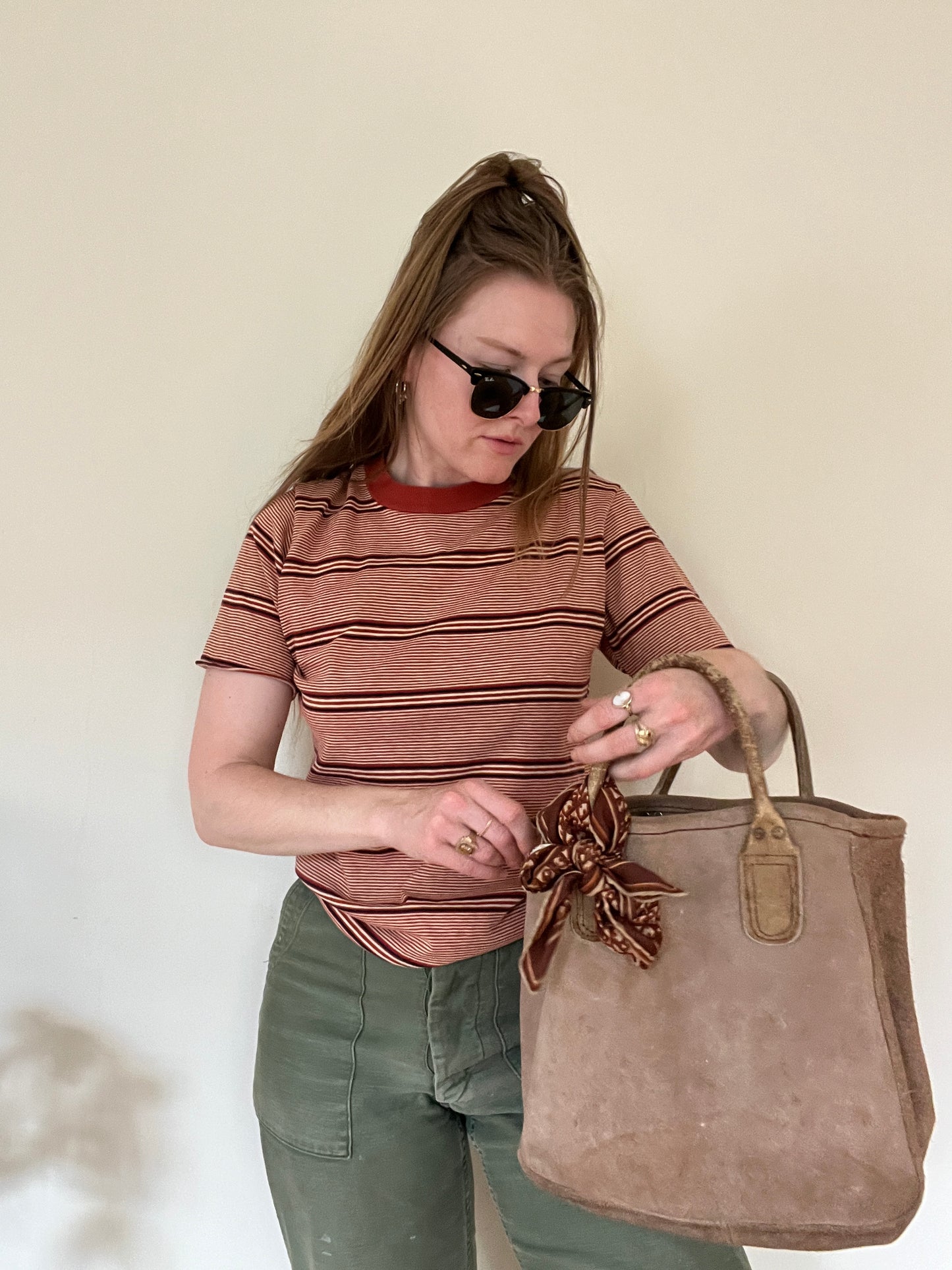 Vintage 1960s Burnt Orange Striped Tee