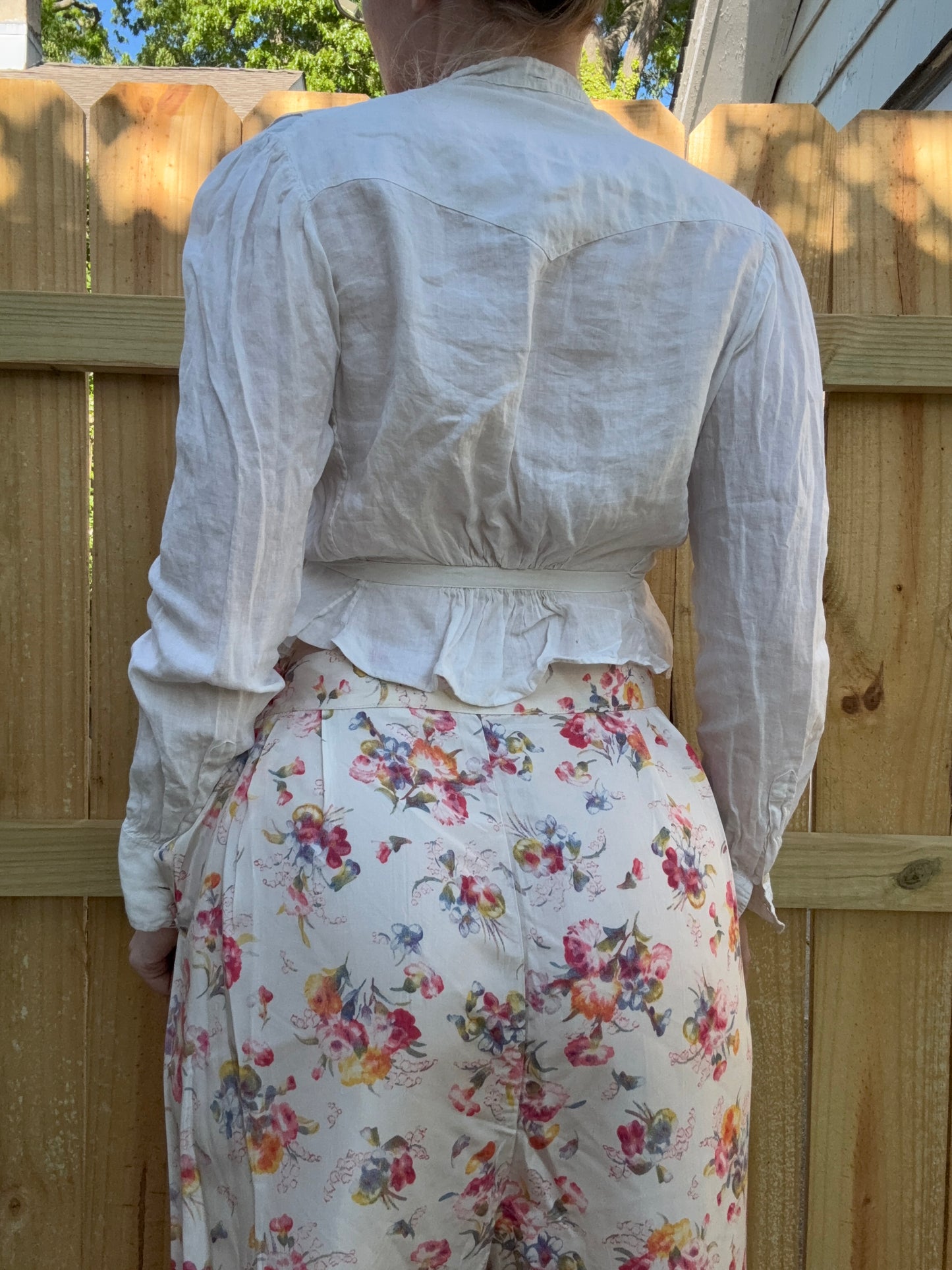 Antique Victorian Cotton White Blouse with Tie S