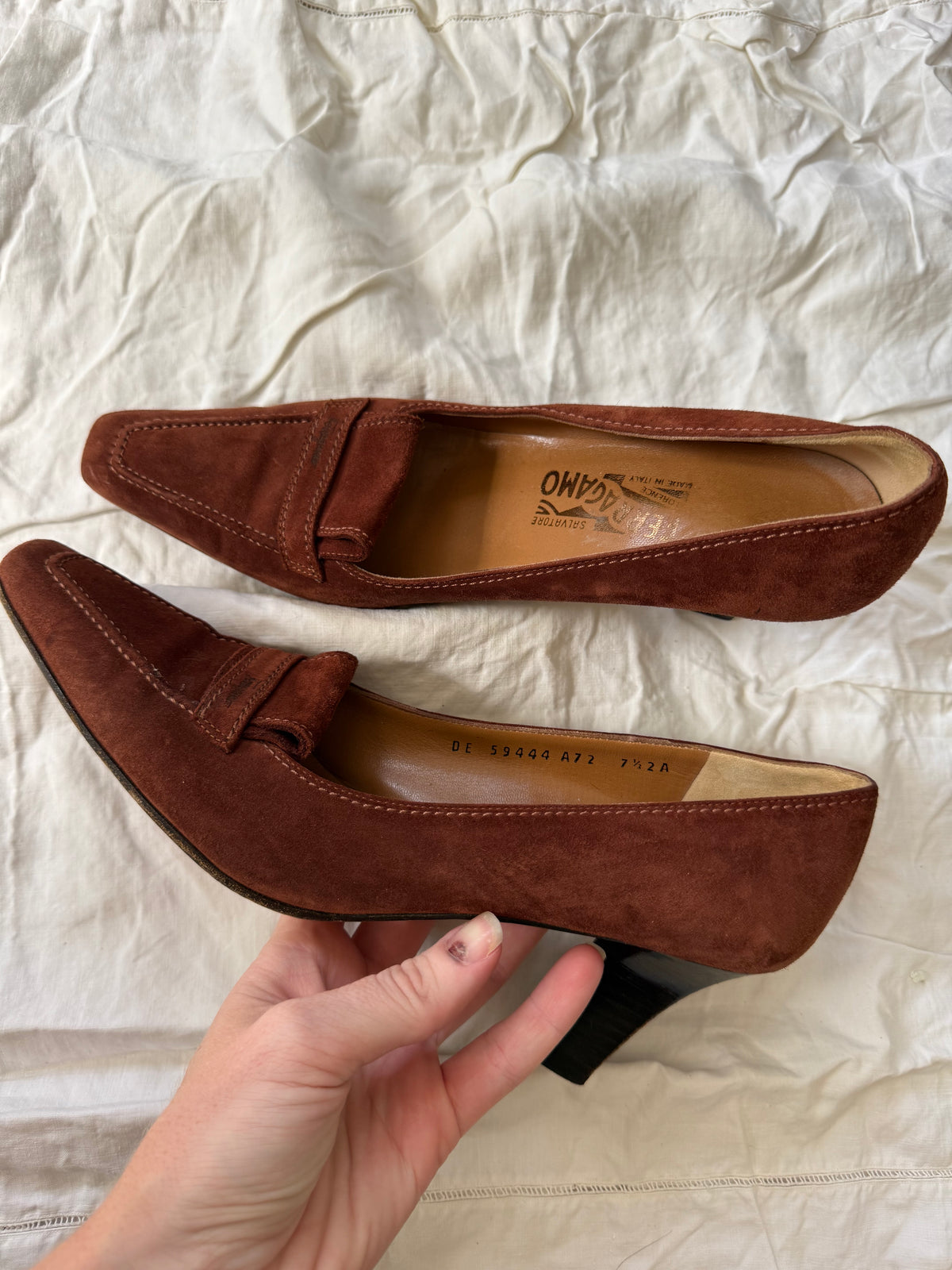 Vintage Rust Brown Ferragamo Suede Leather Pumps 7.5