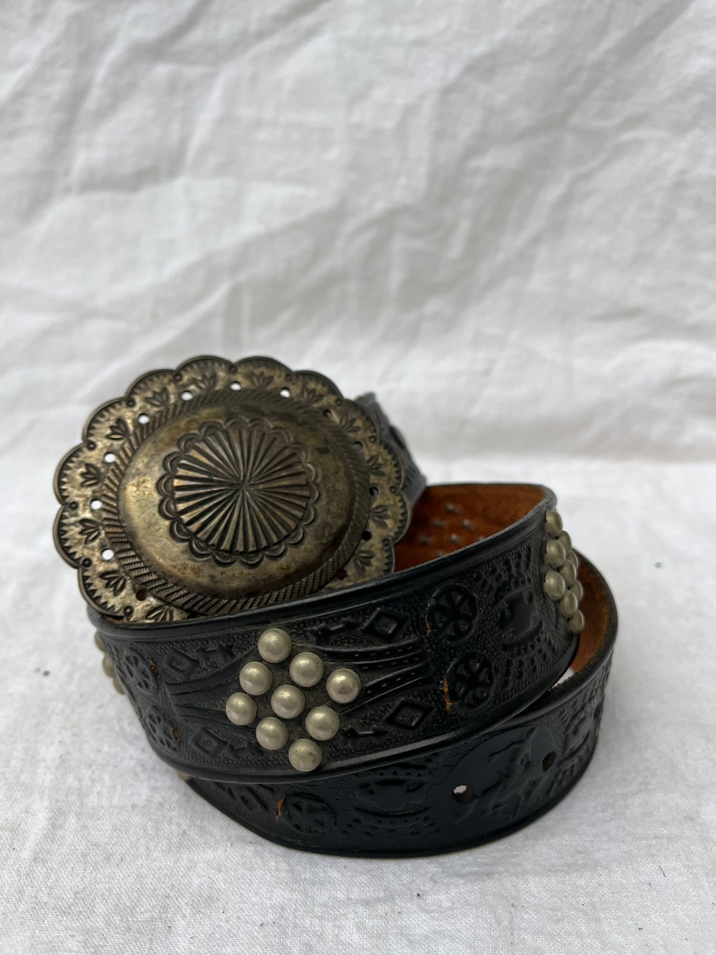 Black Studded Belt RRL Concho Buckle 26”-30”