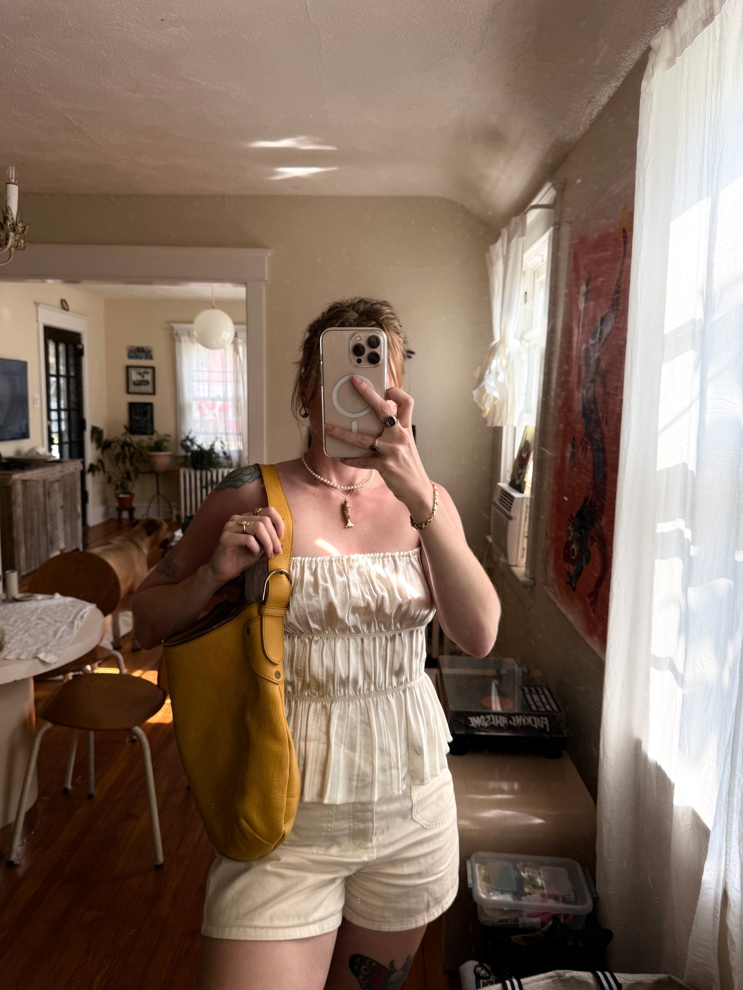 1990s Yellow Leather Il Bisonte Hobo Shoulder Bag