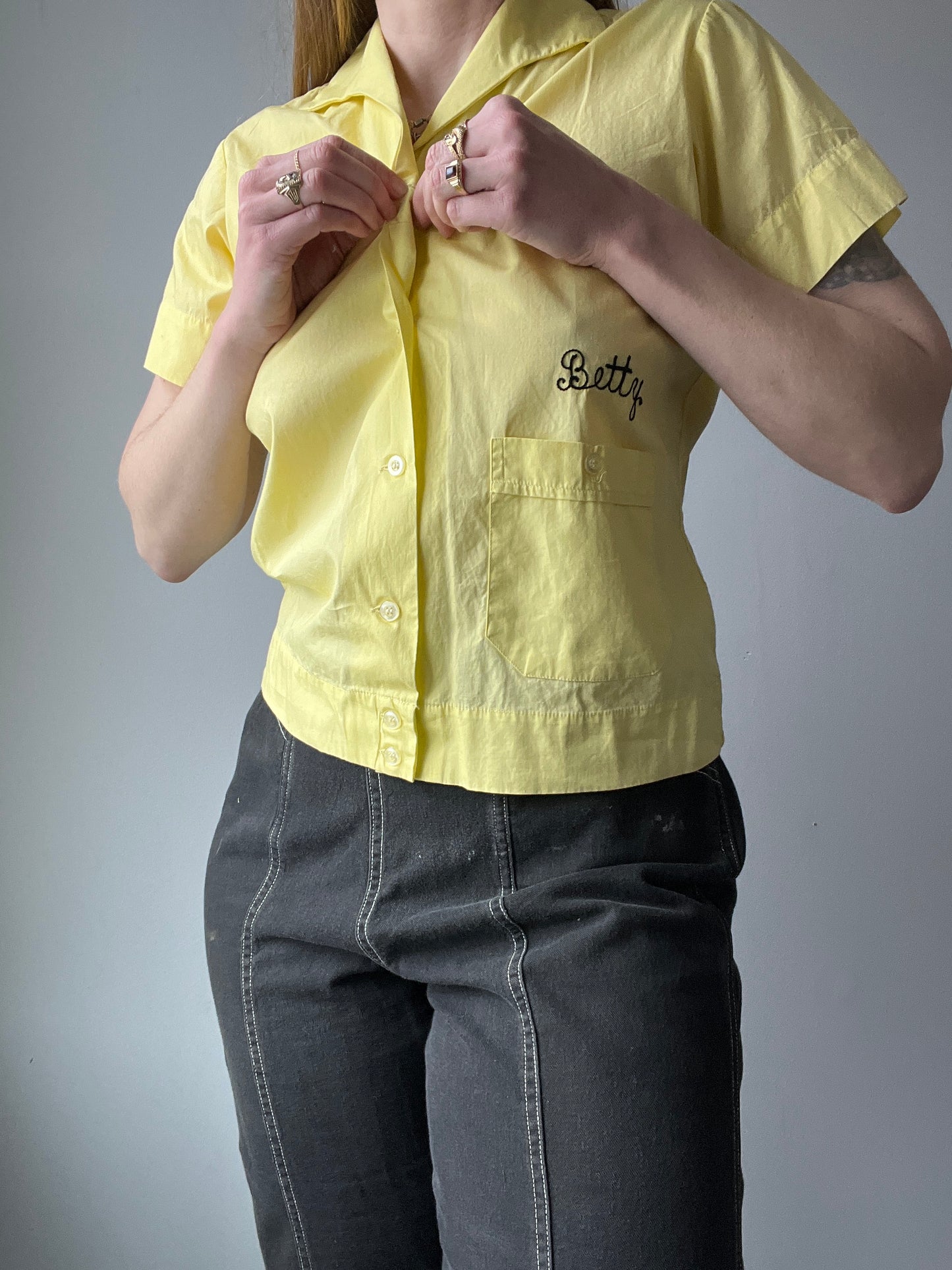 1950s Chainstitched Yellow Bowling Shirt M