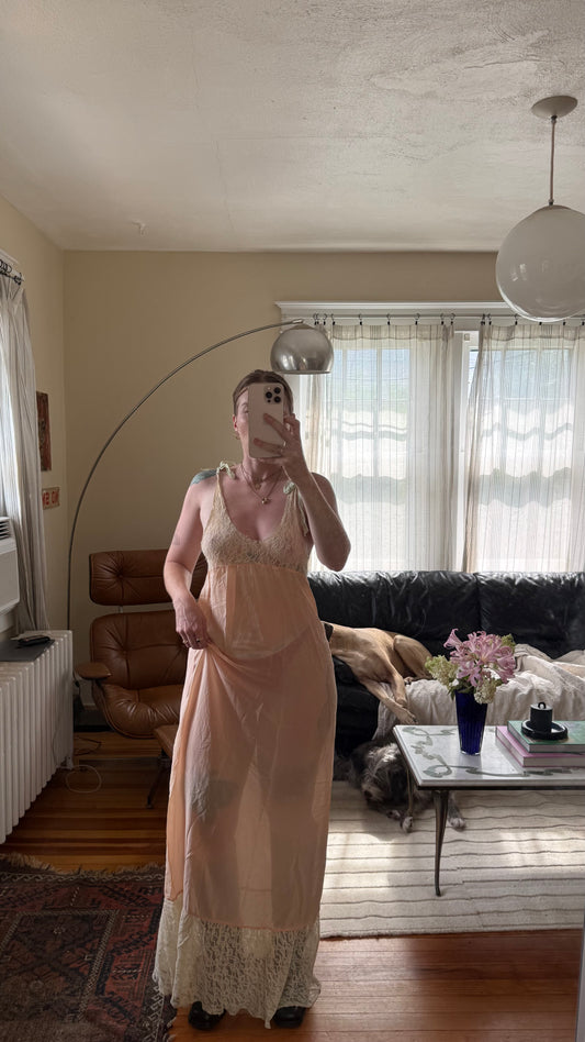 1920s Pink Silk and Lace Slip Dress