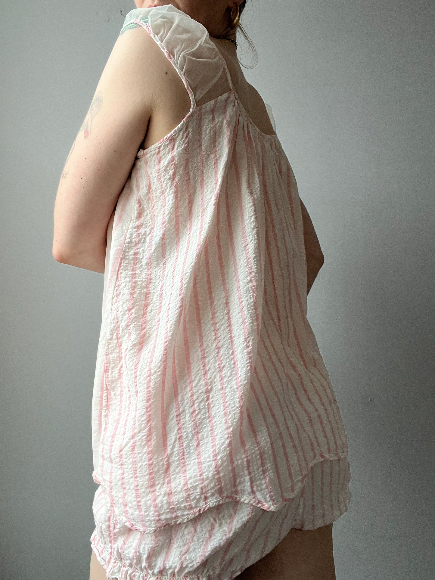 1940s Pink and White Striped Cotton 2 Piece Set M/L