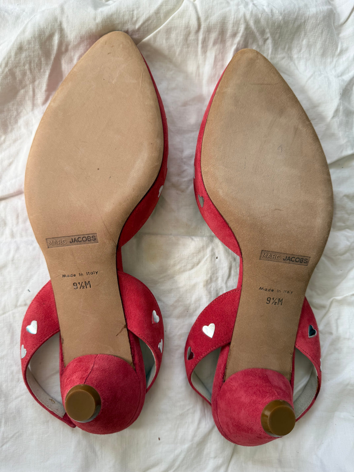 Vintage Marc Jacobs Pink Suede Heels with Heart Detailing 9.5