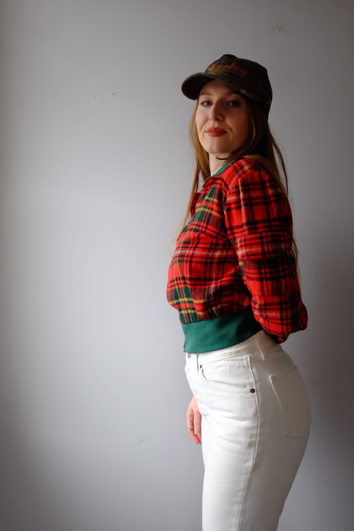 1960s Plaid Zip Up Cropped Jacket S