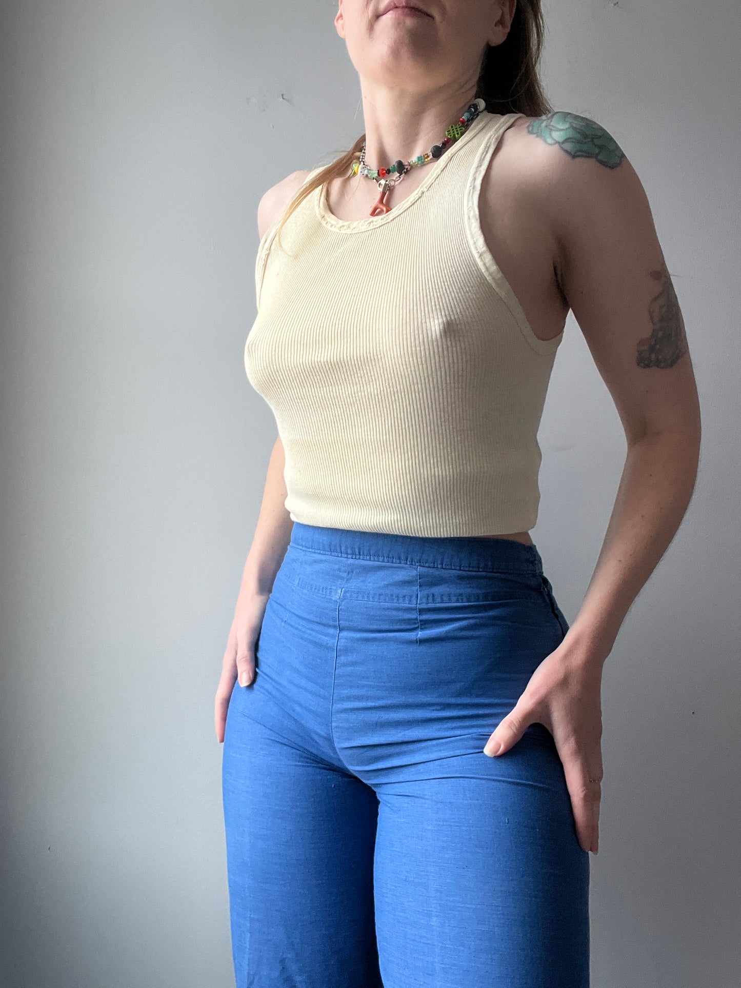 1950s 1960s Side Zip Blue Trousers