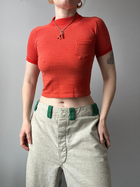 1960s Orange Striped Tiny Pocket Tee XS