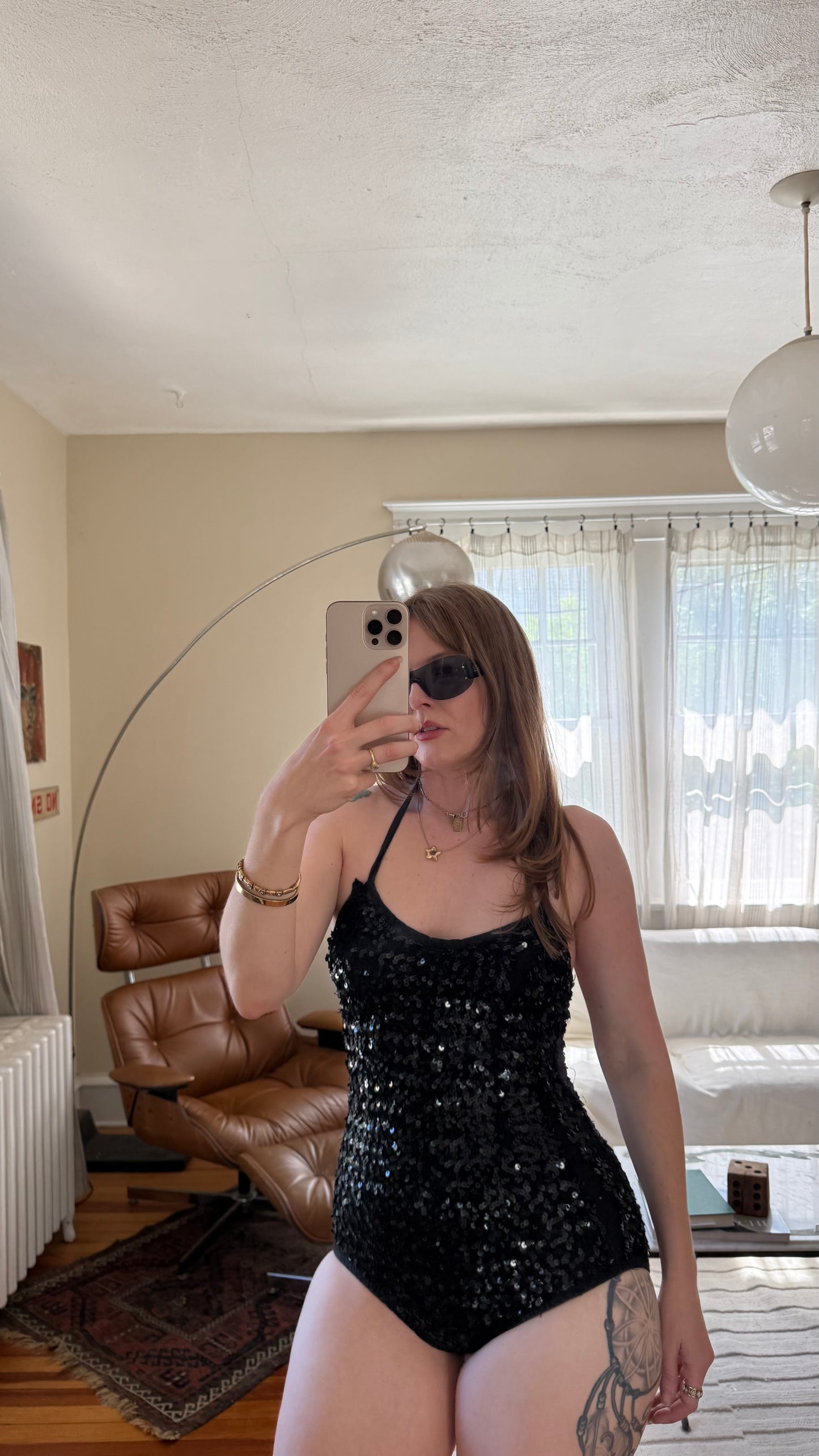 1960s Showgirl Full Sequin Leotard S