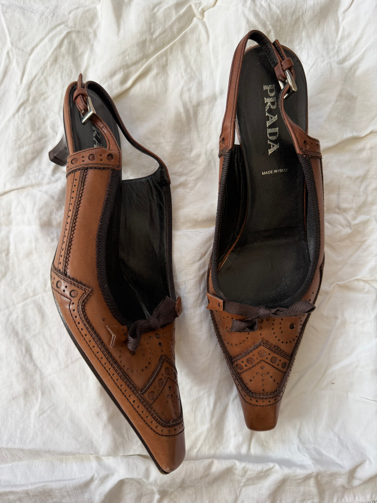 Vintage Prada Brown Leather Slingbacks 36