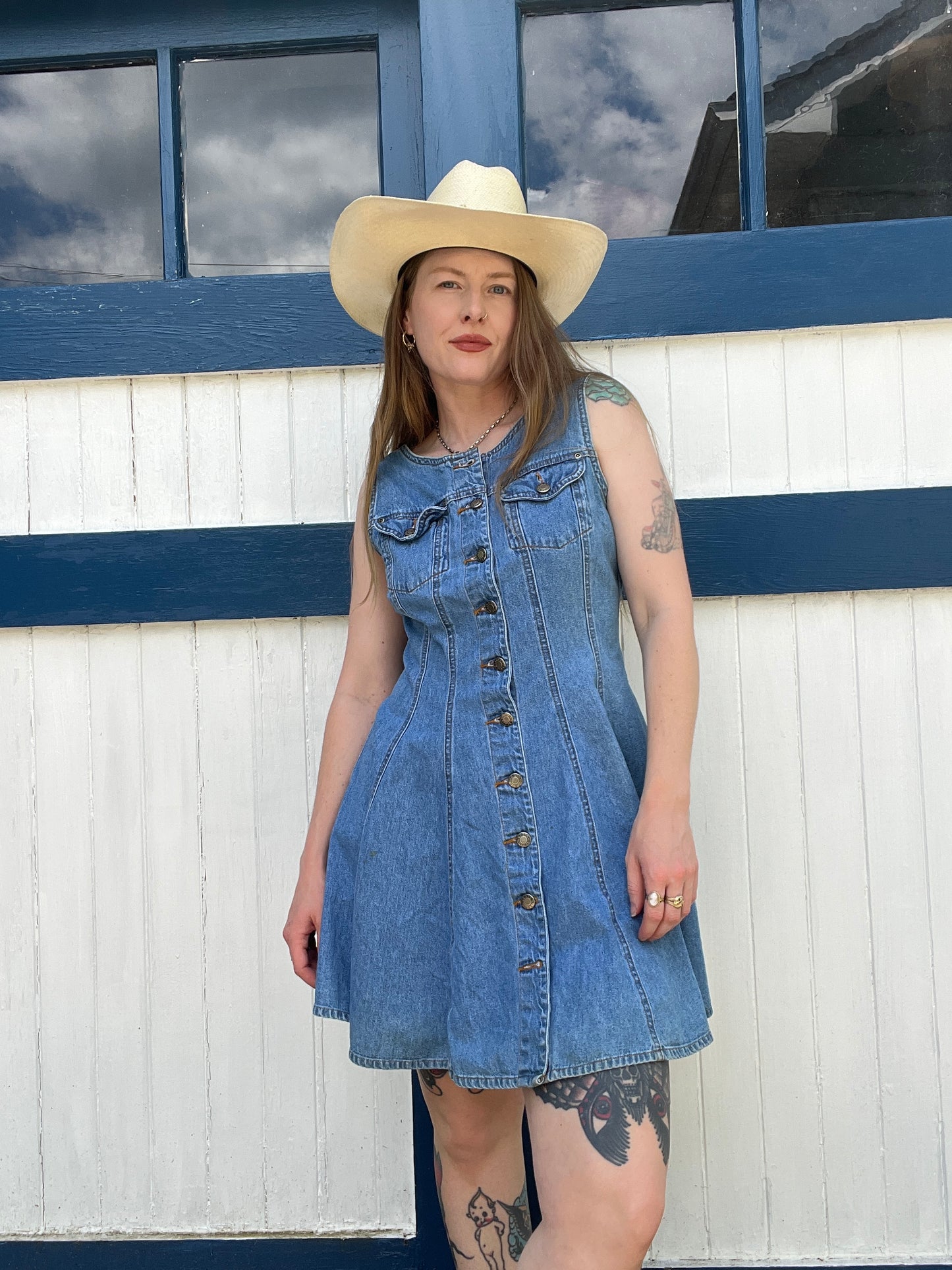 Vintage 1980s 1990s Button Up Denim Mini Dress