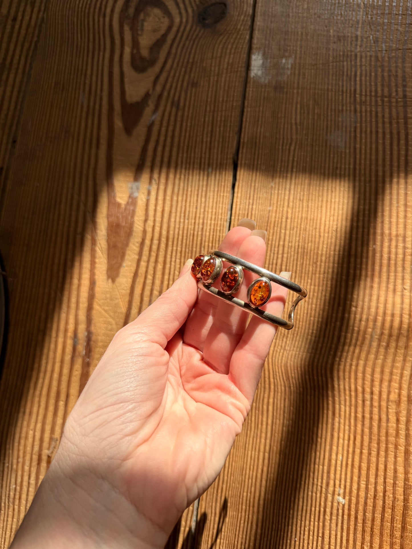 925 Silver & Amber Stone Cuff