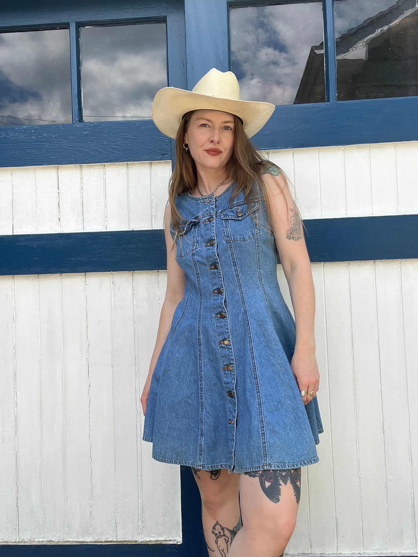 Vintage 1980s 1990s Button Up Denim Mini Dress