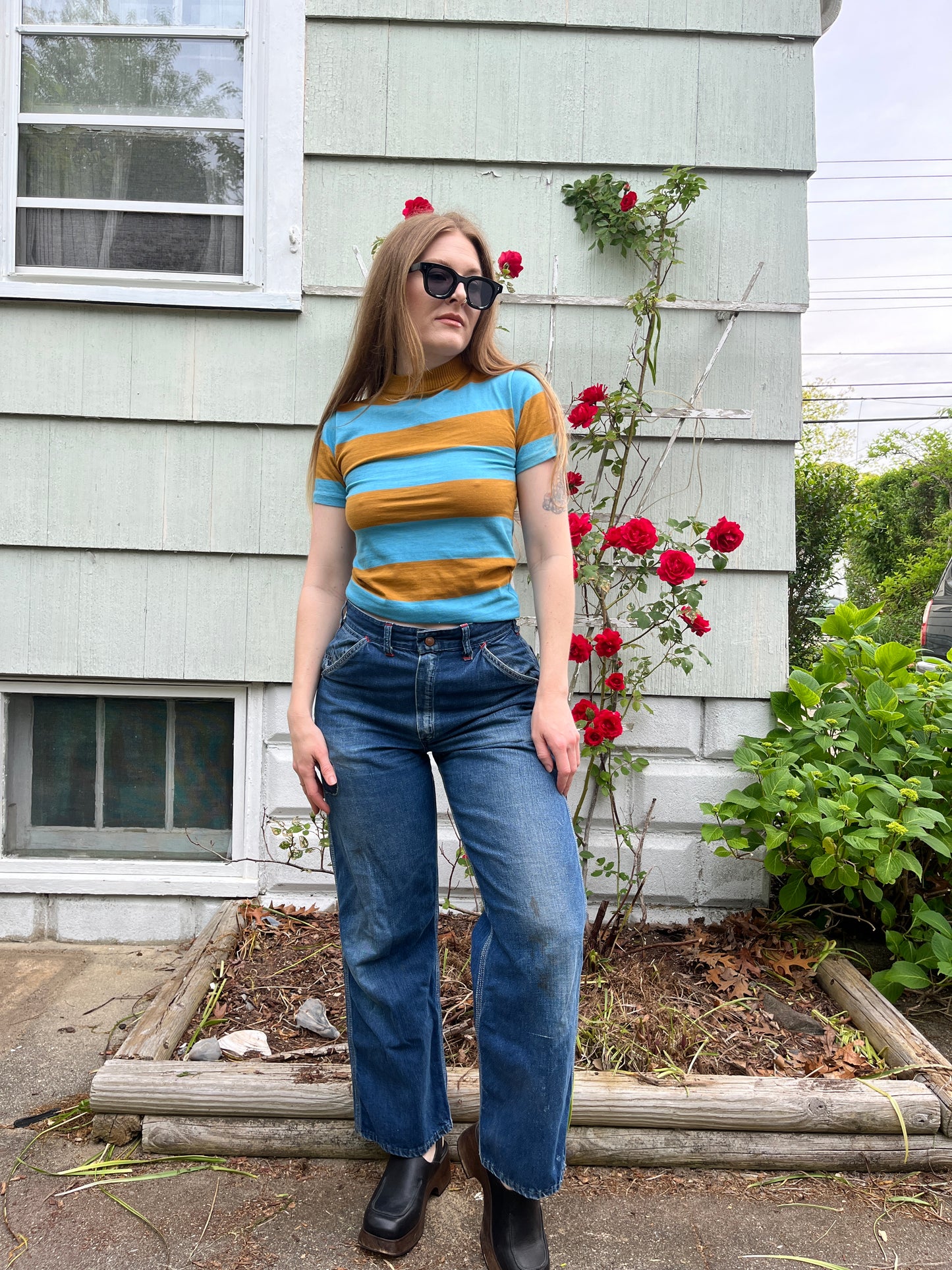 1960s Blue Stripe Baby Tee S