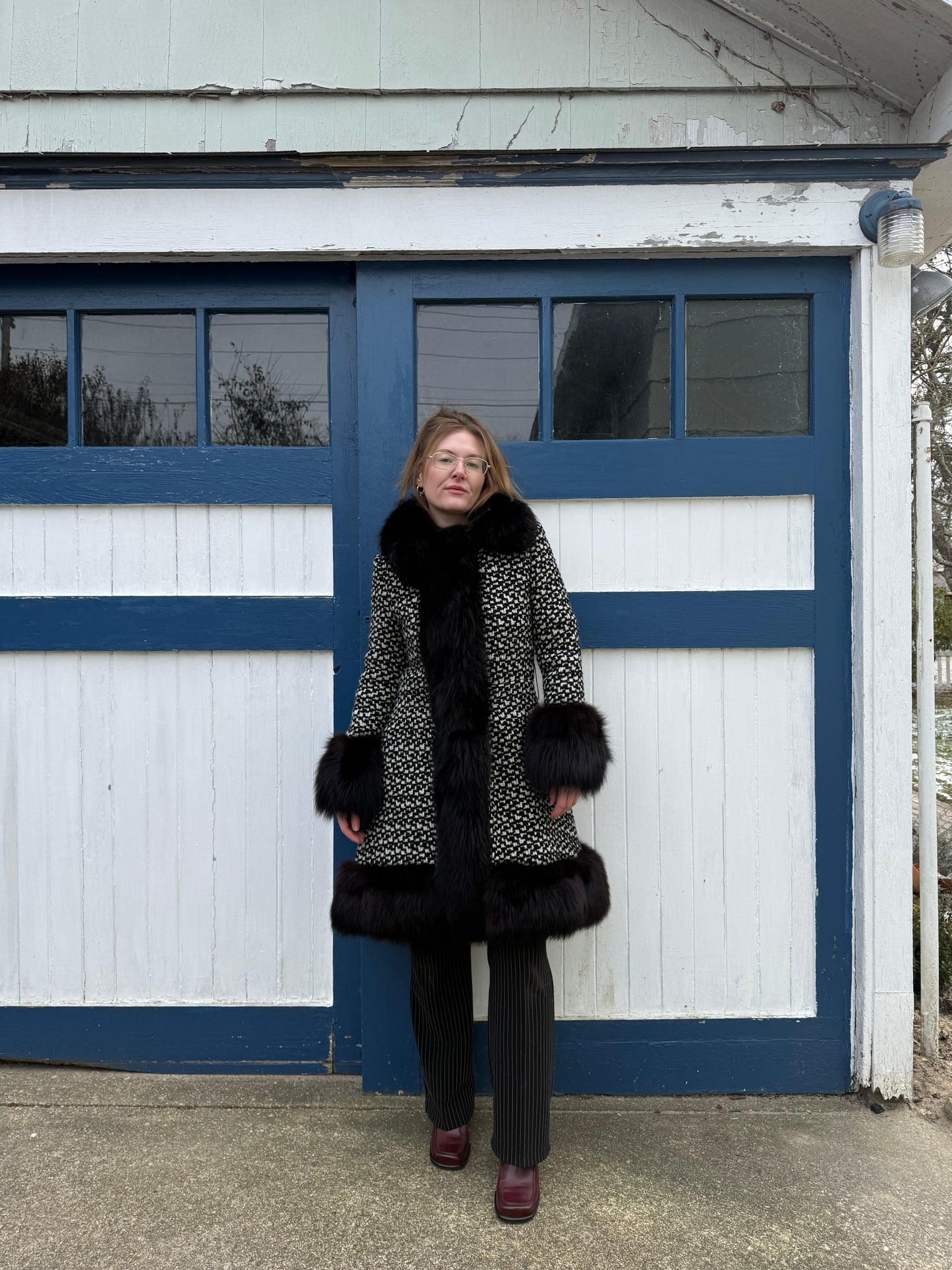 1950s Fur Lined Tweed Coat