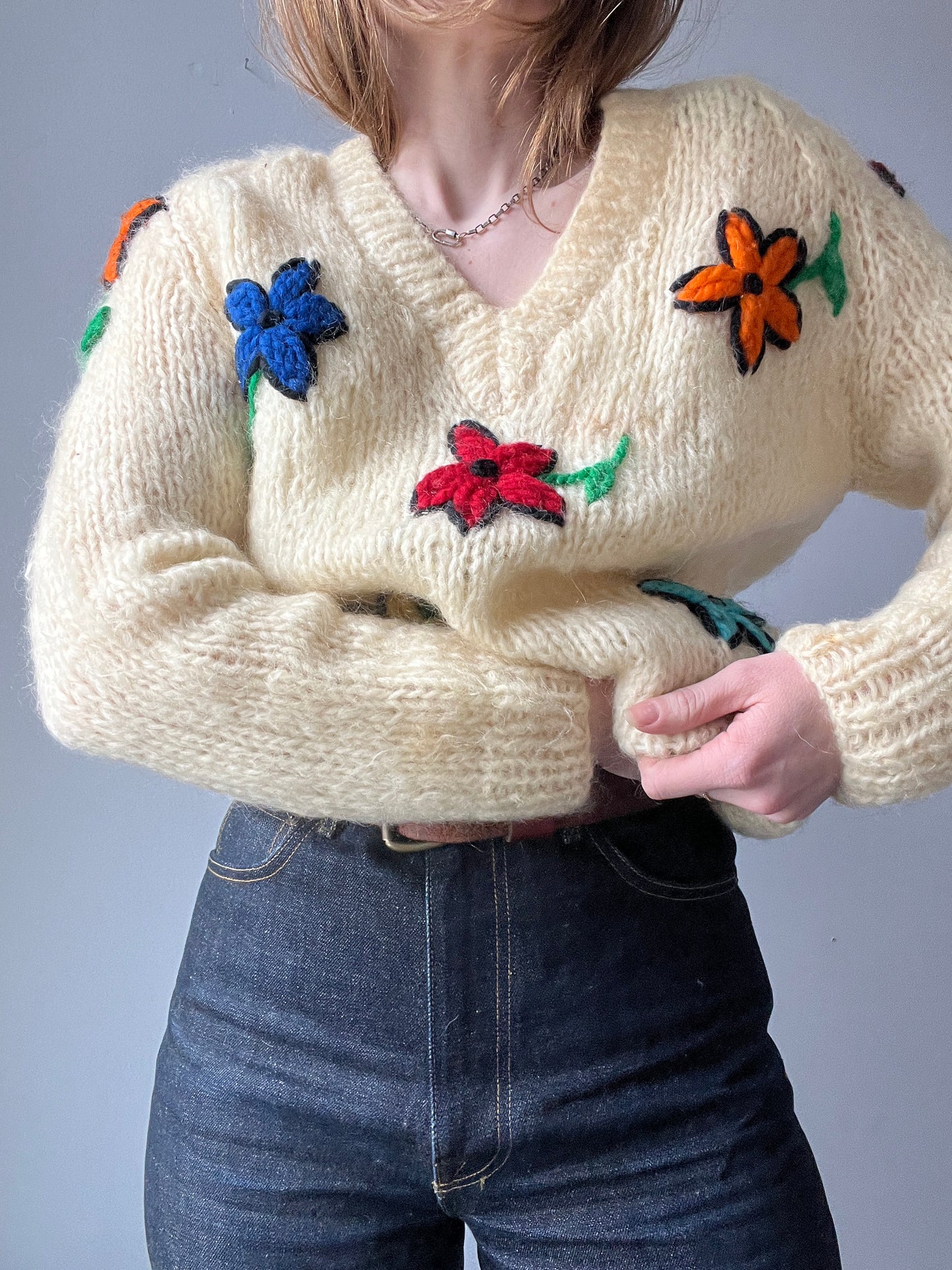 1970s Flower Knitted Sweater