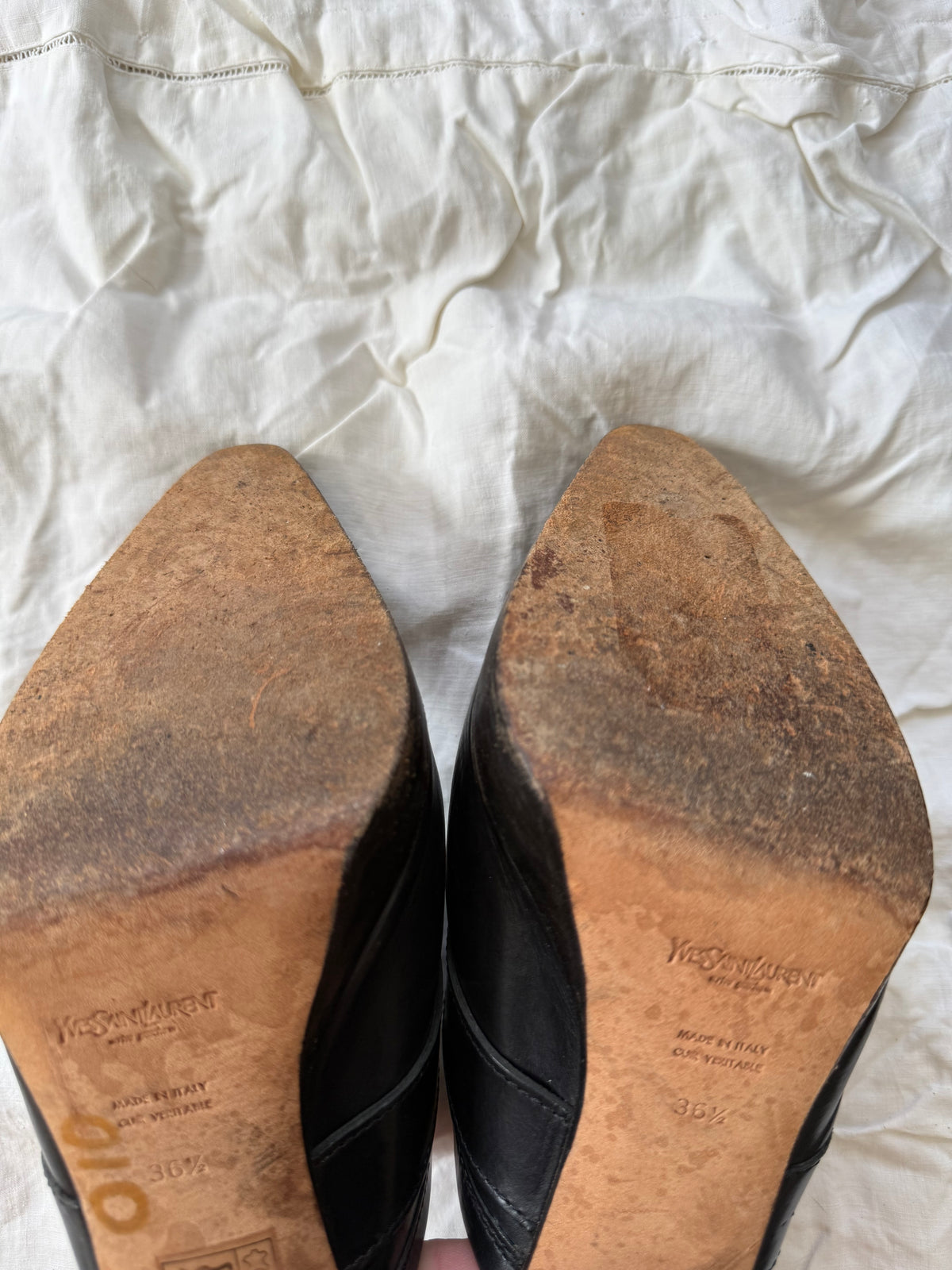 Vintage Yves Saint Laurent Black Leather Clogs with Buckle 36.5