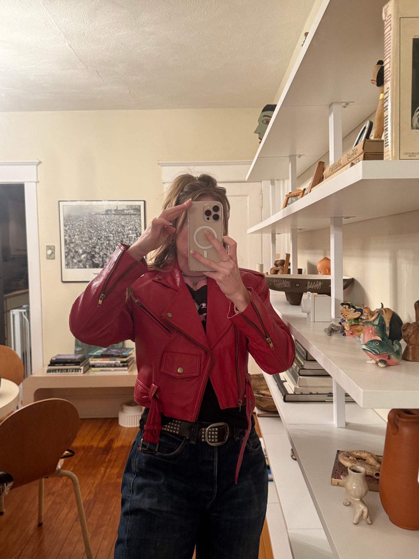 1990s Red Leather Moto Jacket