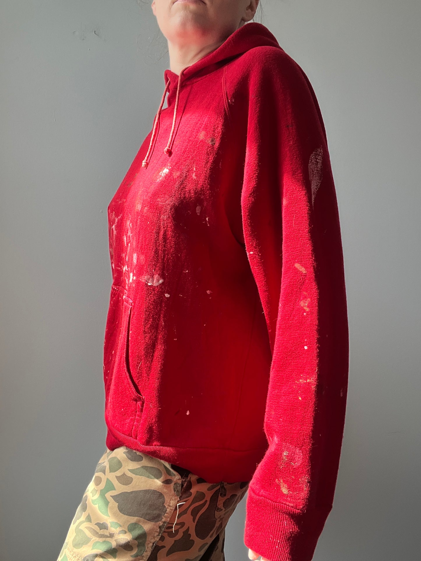 1980s Red Distressed Painters Hoodie