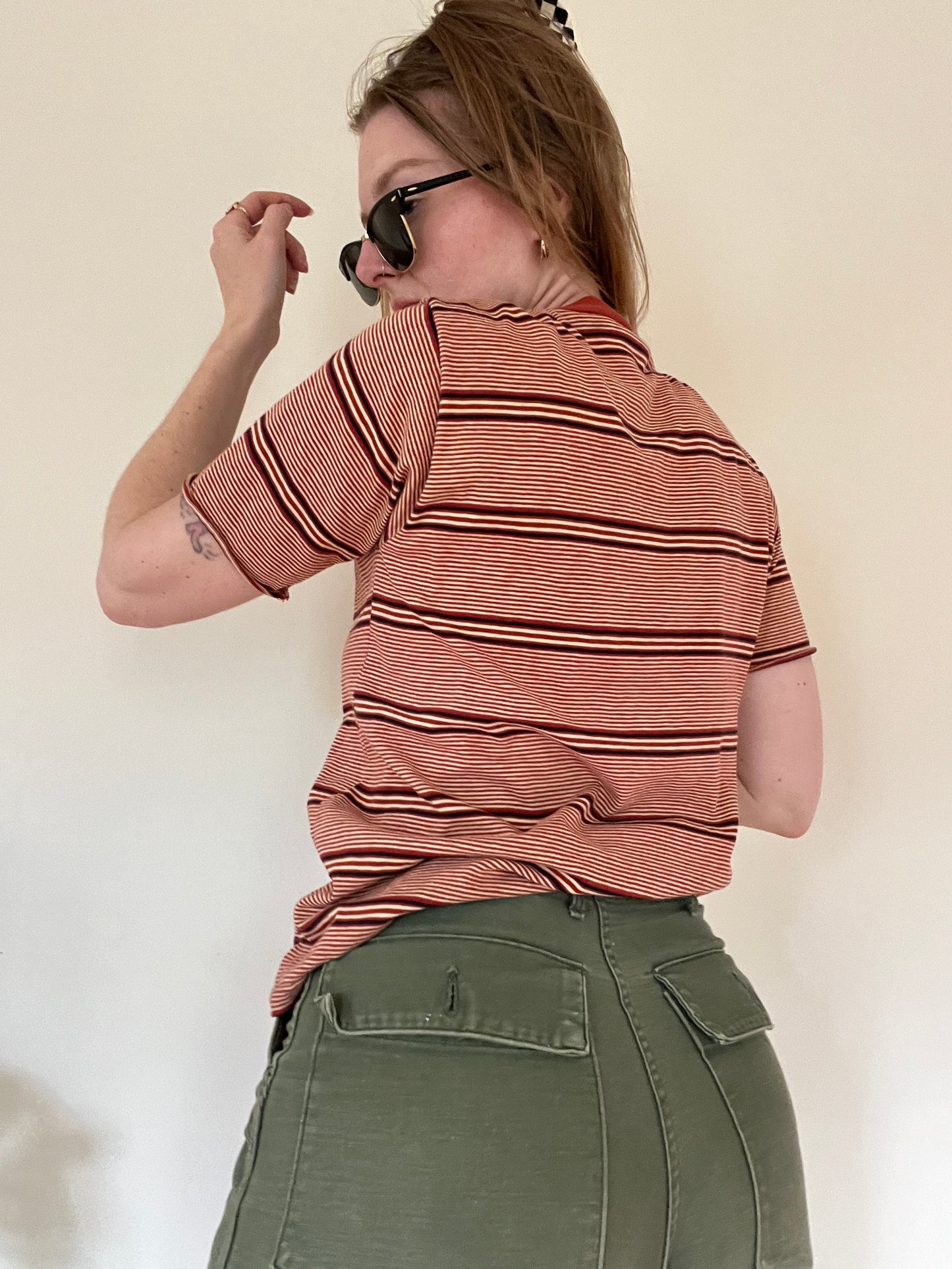 Vintage 1960s Burnt Orange Striped Tee