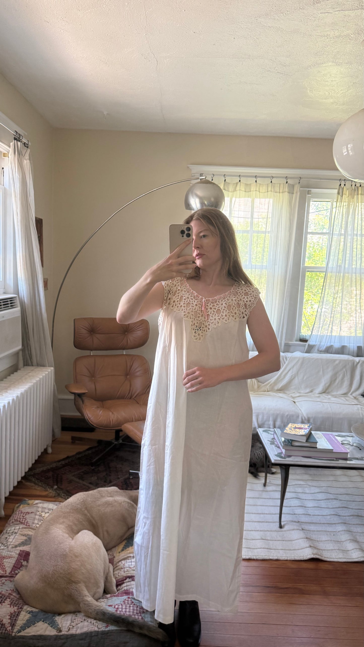1920s or 1930s Victoria Era Cotton Crochet Maxi Dress S to L