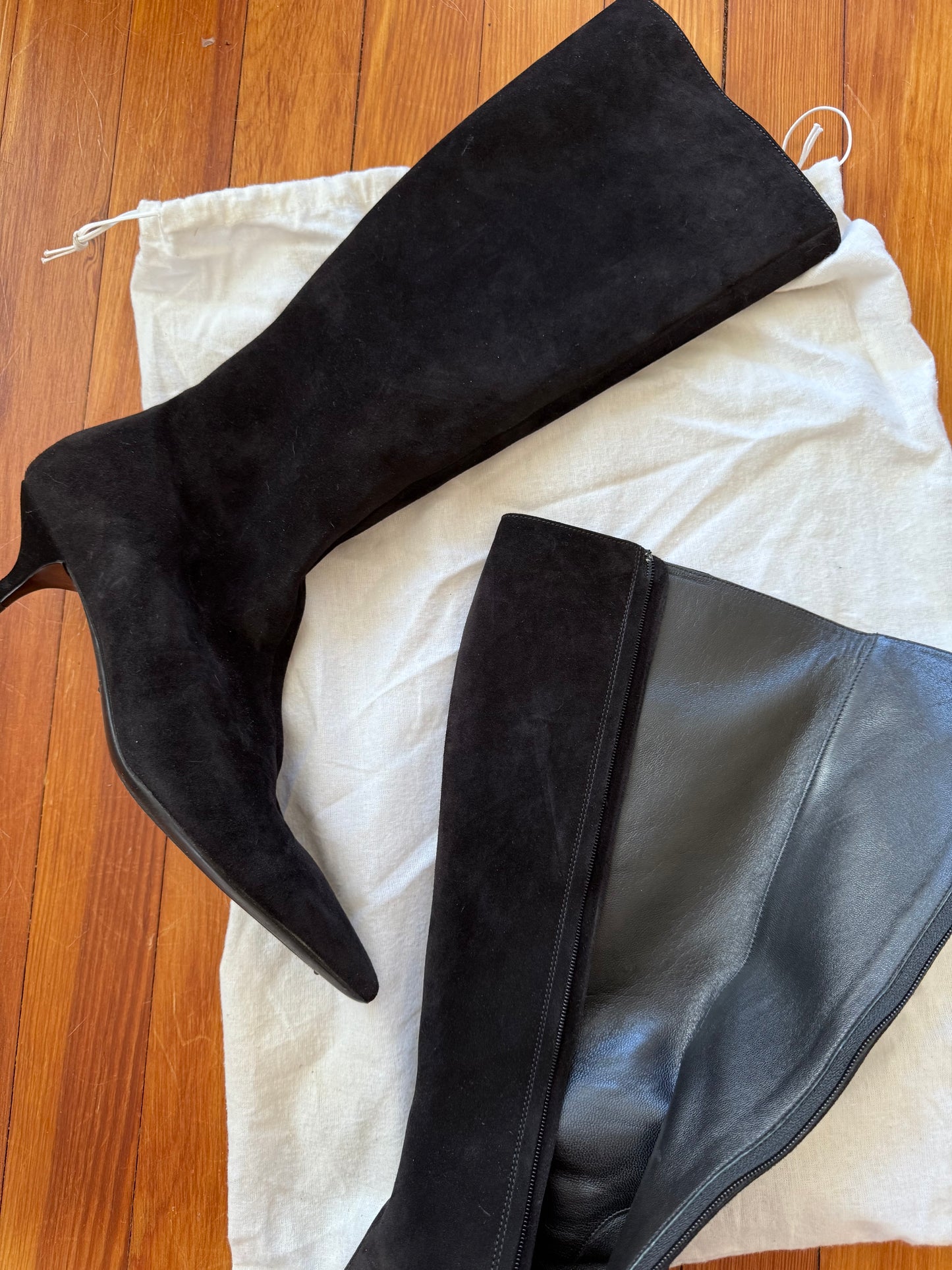 1990s/Y2K Black Suede Prada Knee Boots 37 7/7.5
