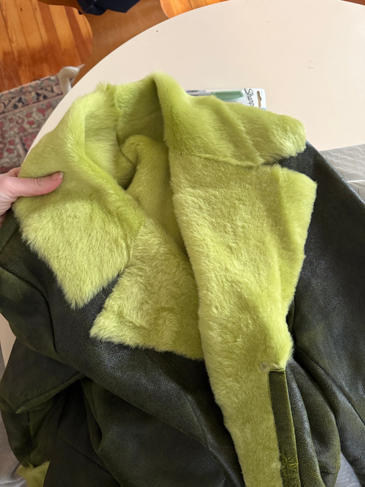 Italian Soft Leather with Green Hair on Hide Jacket