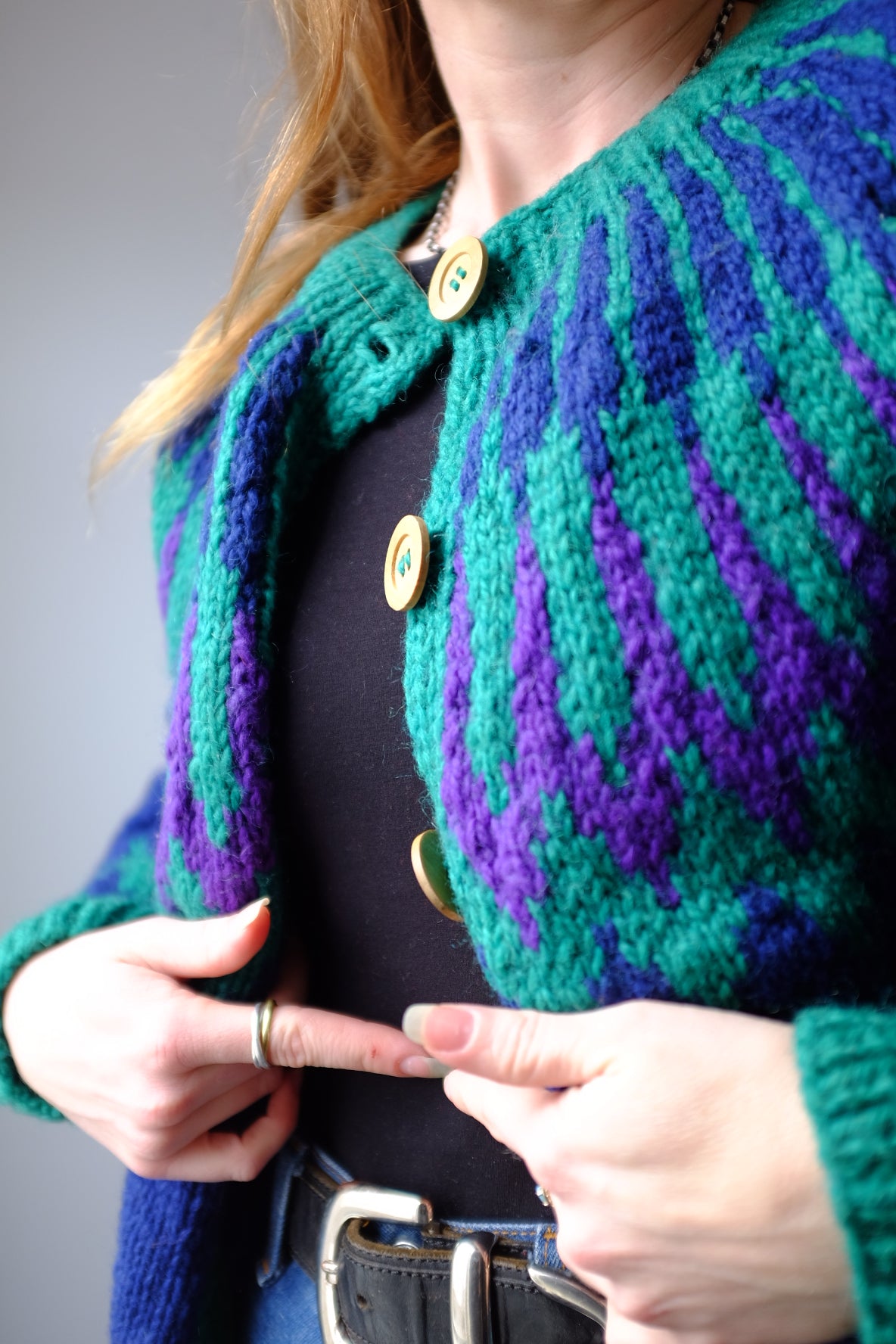 1970s Hand Knit Blue Sweater