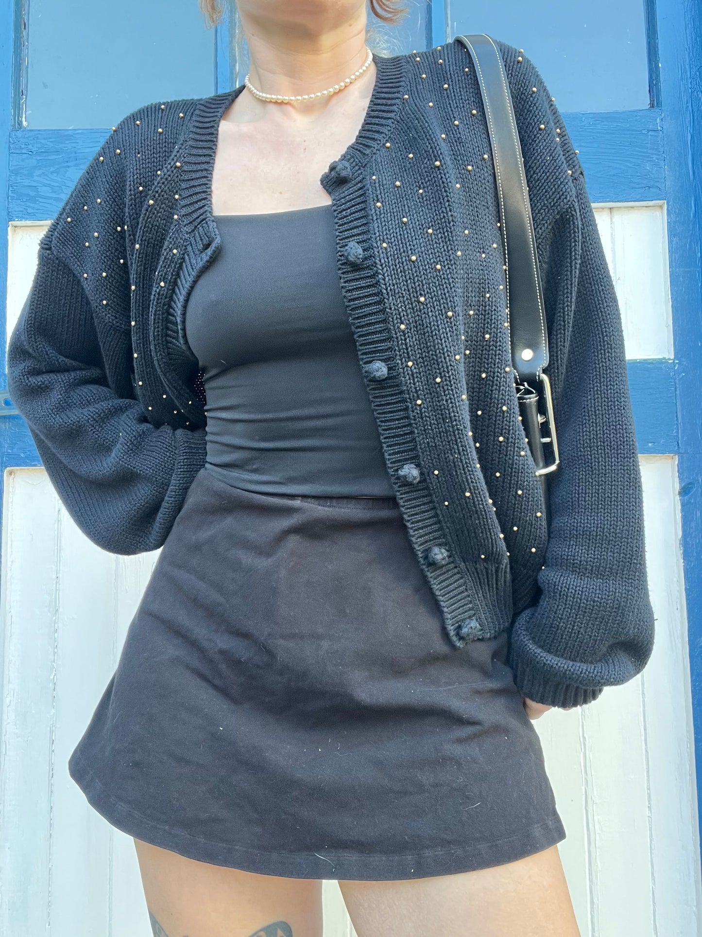 1980s Black Cotton Beaded Sweater