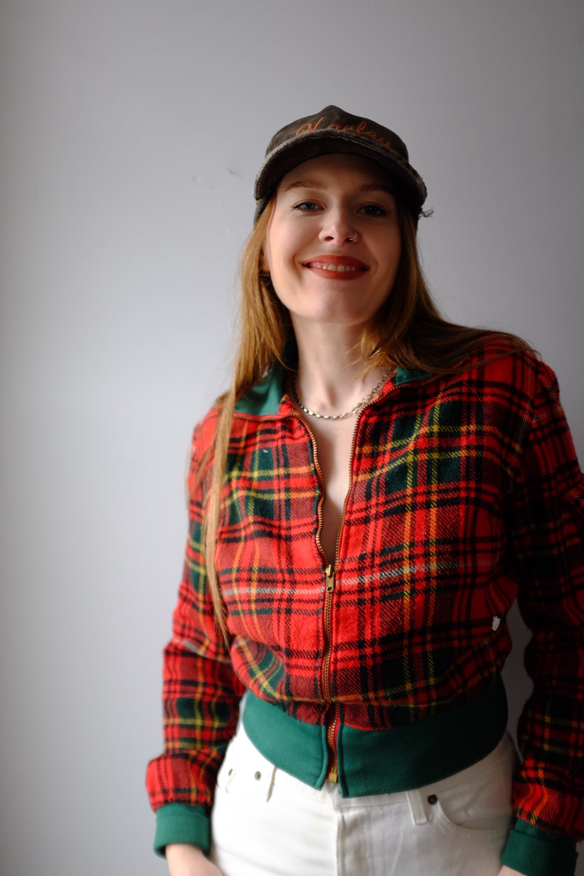 1960s Plaid Zip Up Cropped Jacket S