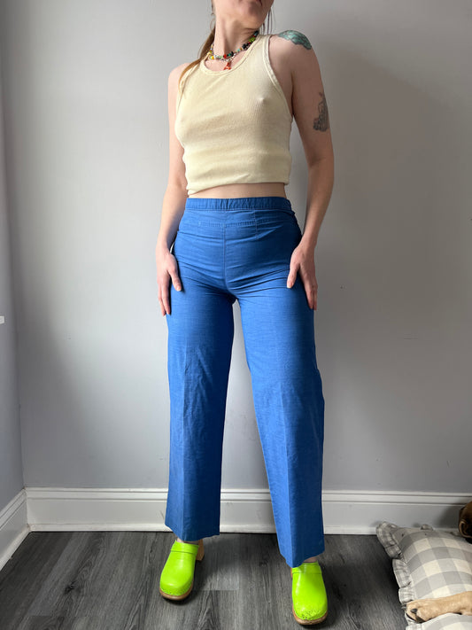 1950s 1960s Side Zip Blue Trousers