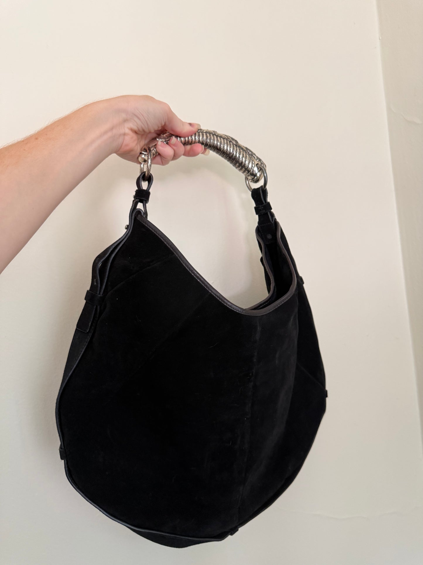 Vintage YSL Mombasa Black Suede Purse with Metal Horn