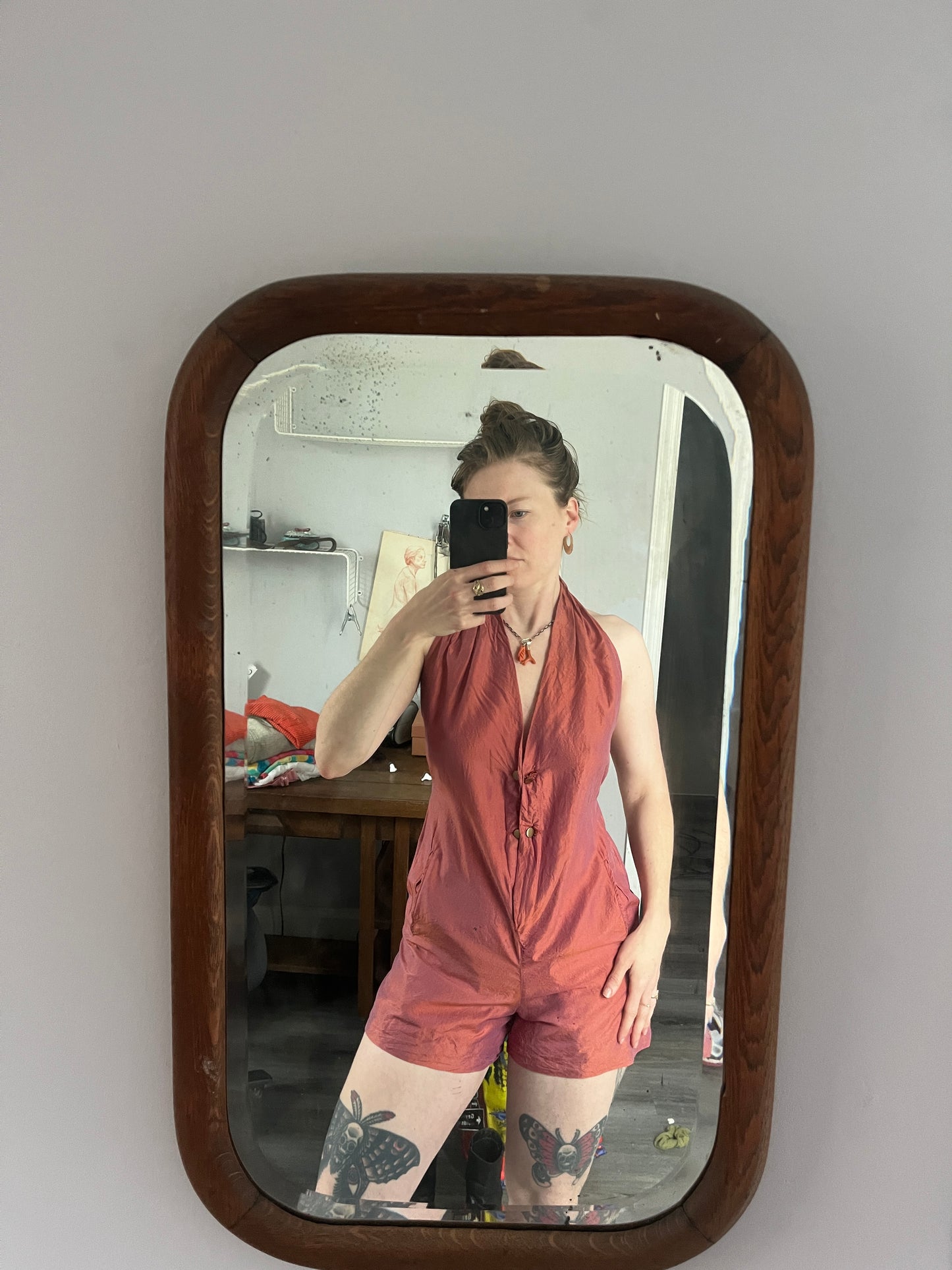1980s Rayon or Silk Shamask Iridescent Romper