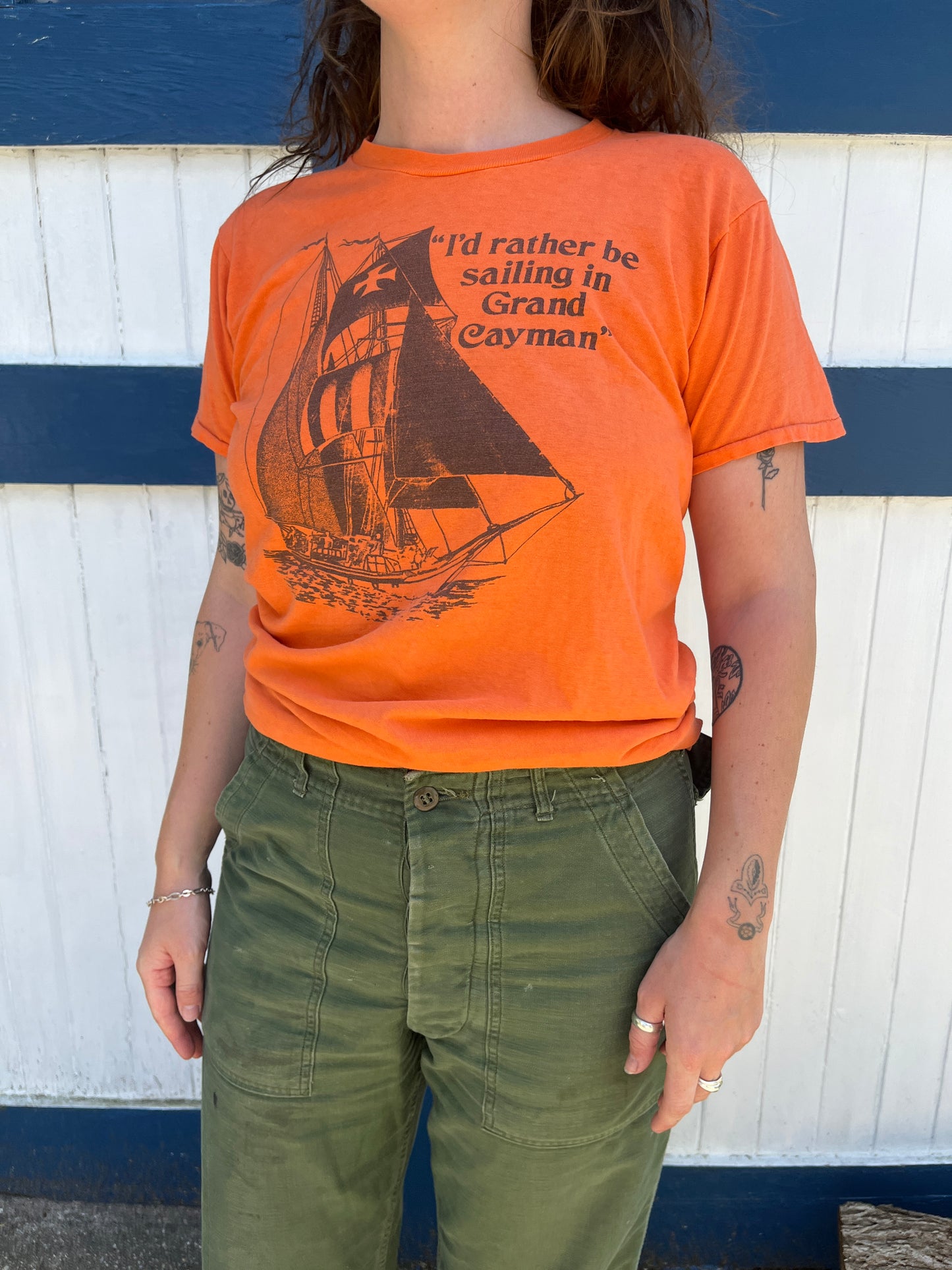 Vintage 1970s I’d Rather Be Sailing Orange Tee