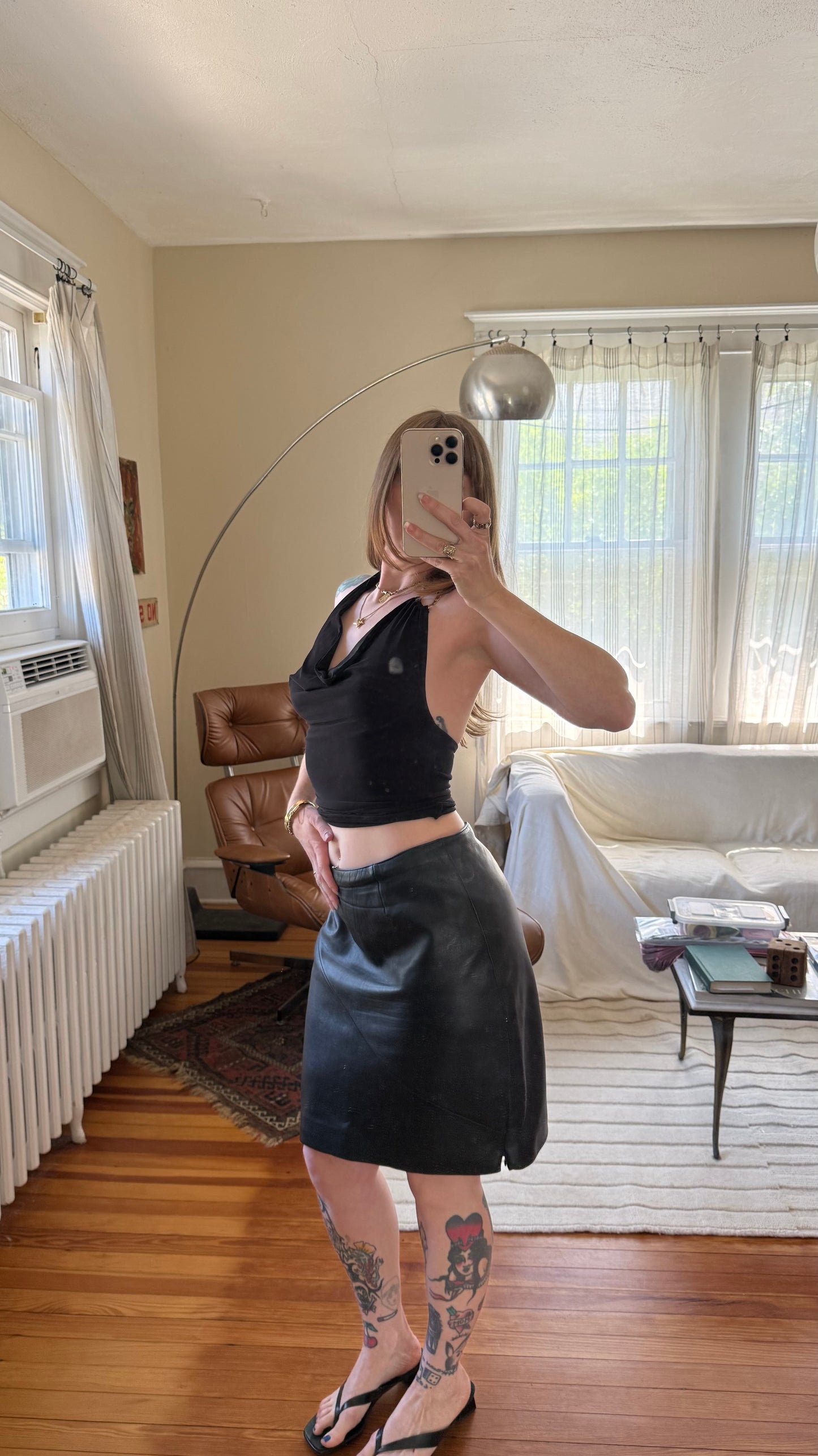 1980s Wilsons Leather Genuine Leather Midi Skirt M/L