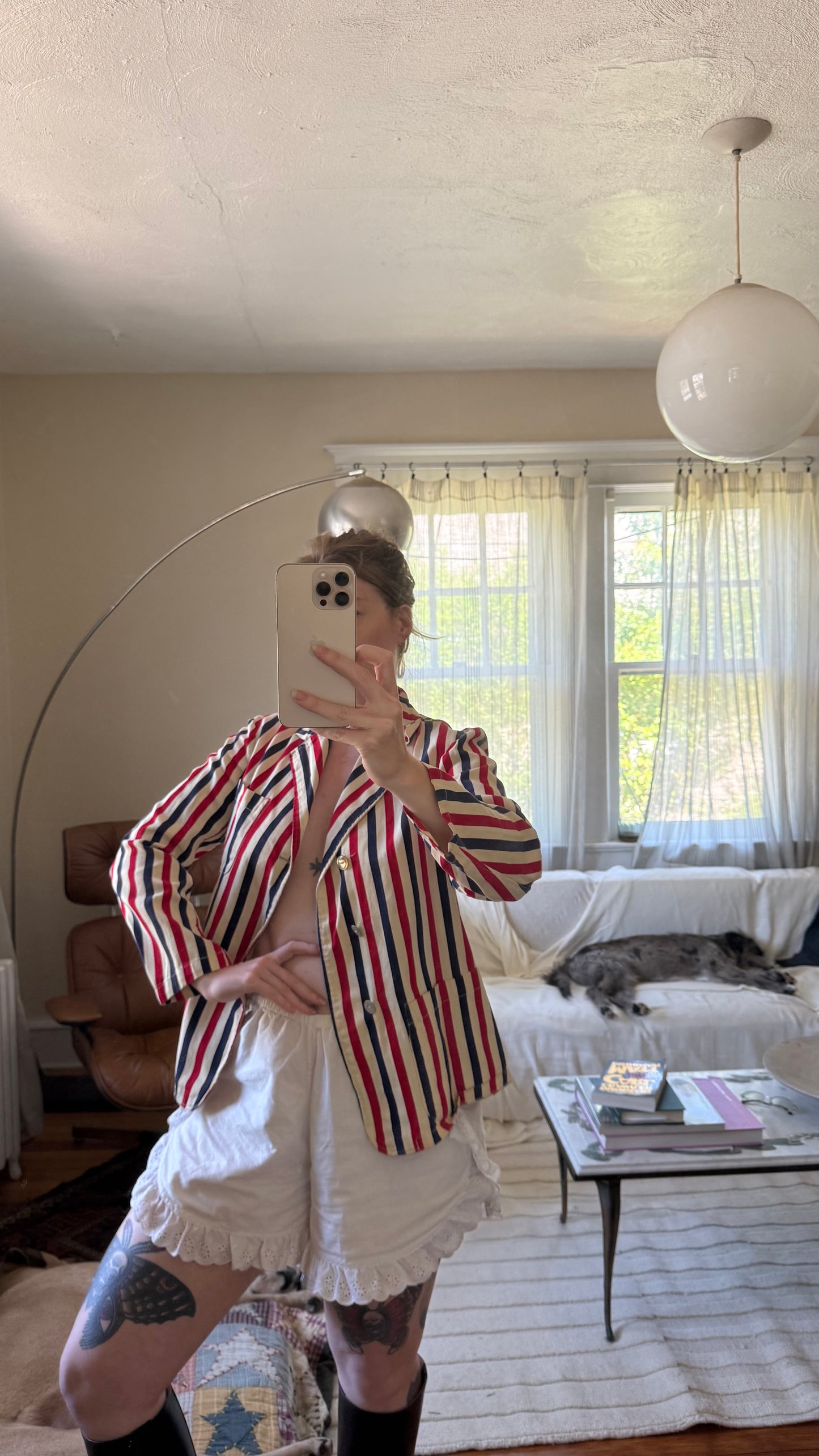 1930s or 1940s Red and Blue Striped Cotton Canvas Blazer S/M