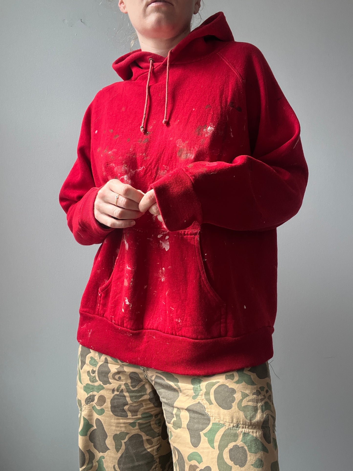 1980s Red Distressed Painters Hoodie